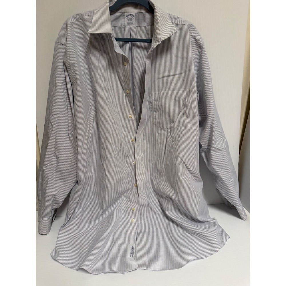 Brooks Brothers Regent Fit Non-Iron Shirt Mens 18.5 35 Blue White Stripe Cotton